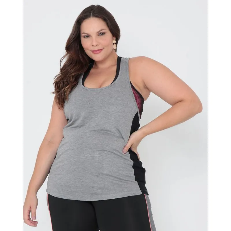 Regata Plus Size Fitness Nadador Mescla Cinza G2