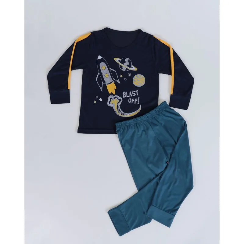 Pijama Bebê Estampa Espaço Azul Marinho 4