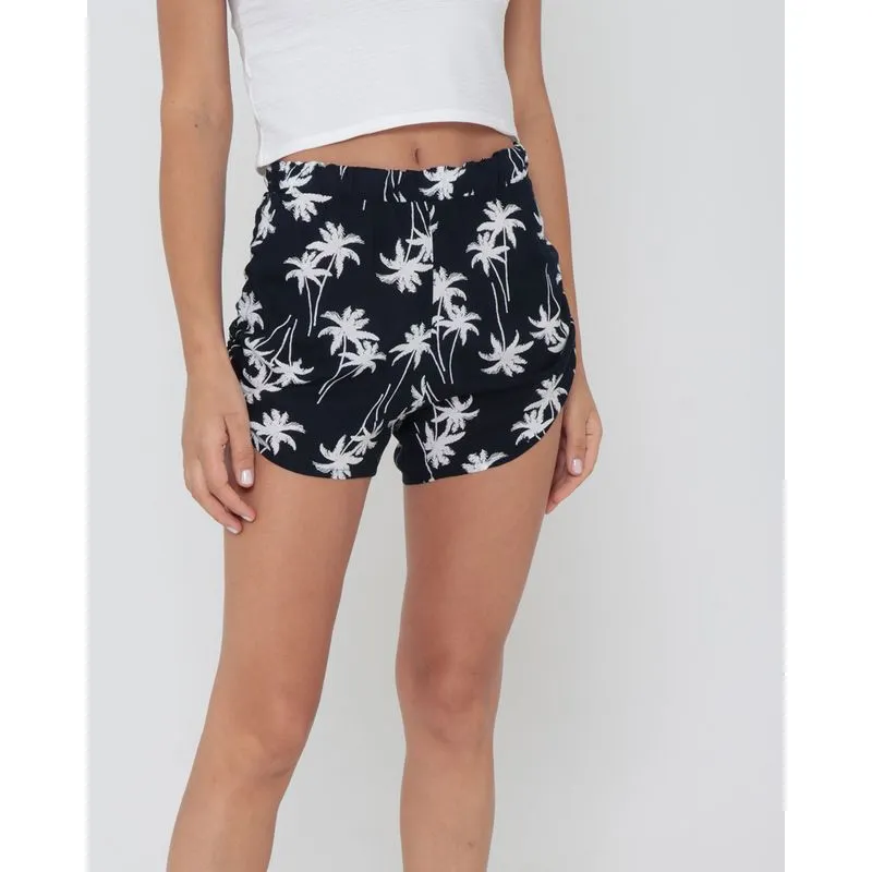 Short Viscose Estampa Folhas Tiras Azul Marinho M