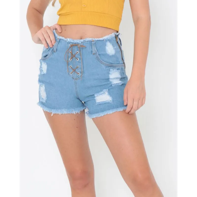 Short Jeans Cadarço Azul Claro 46