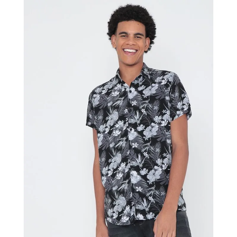 Camisa Masculina Viscose Estampa Floral Preta 3