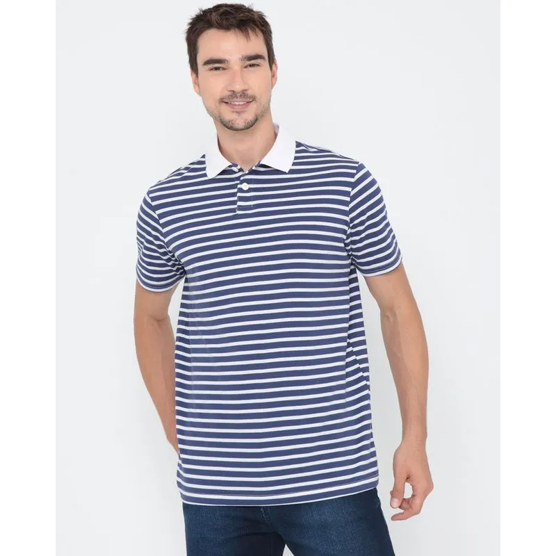 Polo Masculina Manga Curta Listrada Azul Marinho GG