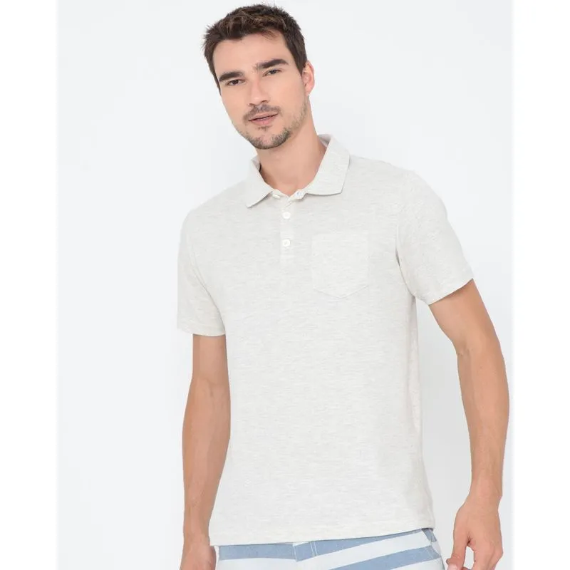 Polo Masculina Manga Curta Com Bolso Mescla Cinza Claro P