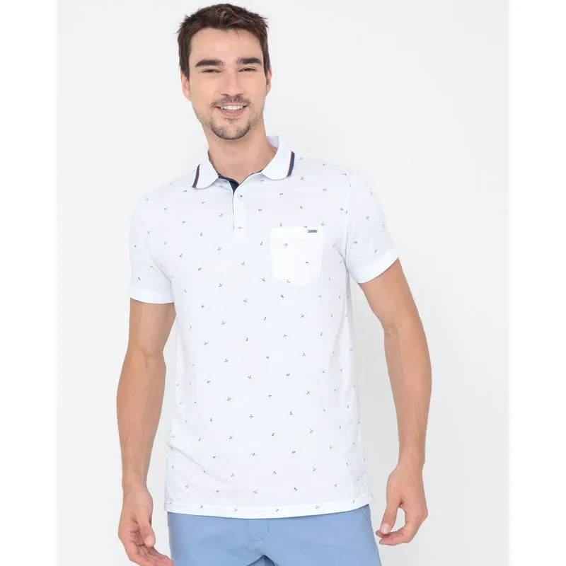 Polo Masculina Estampada Com Bolso Branca GG
