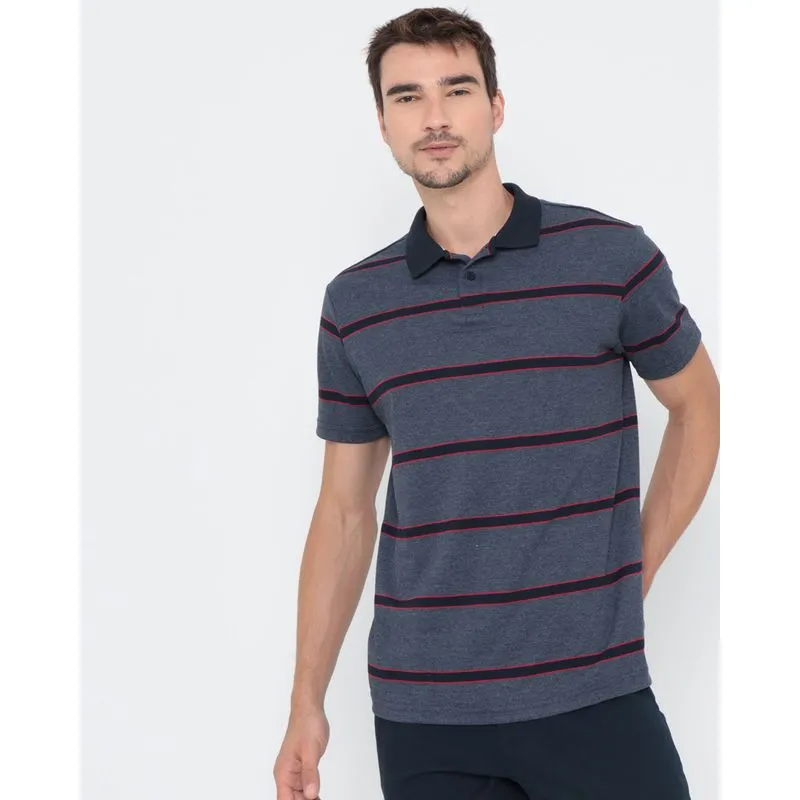 Polo Masculina Listras Mescla Cinza Escuro M