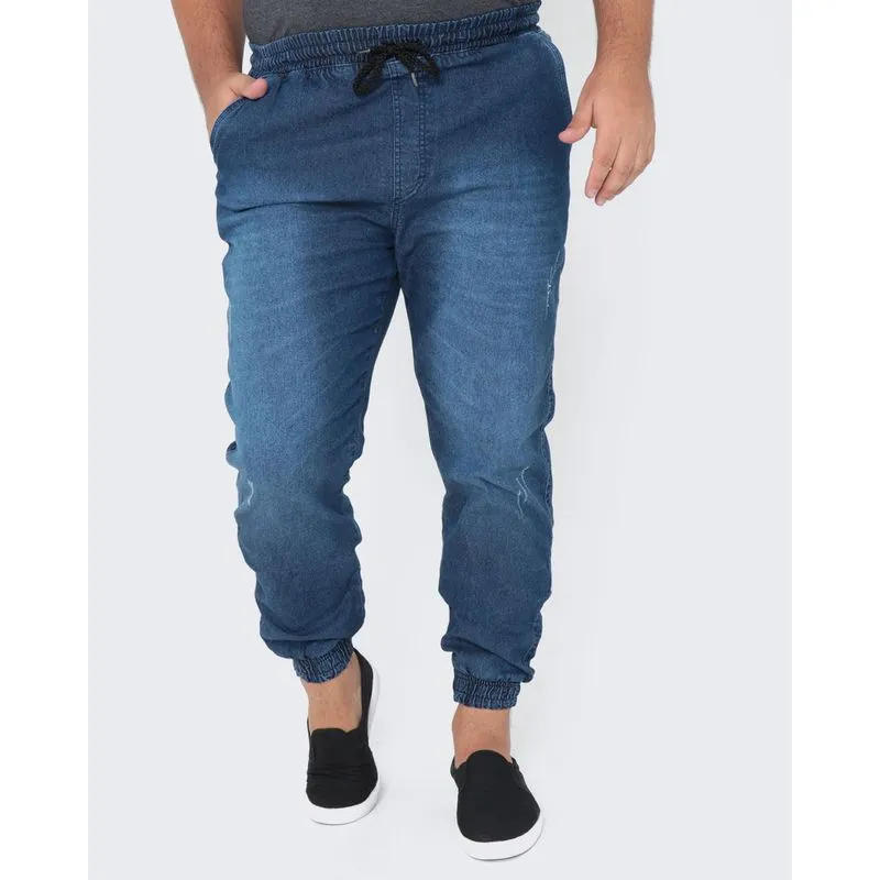 Calça jeans Masculina Plus Size Jogger Azul 54