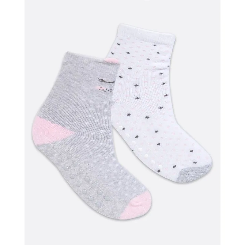 Kit 2 Pares Meias Infantil Antiderrapante Cinza Branca 30 A 33