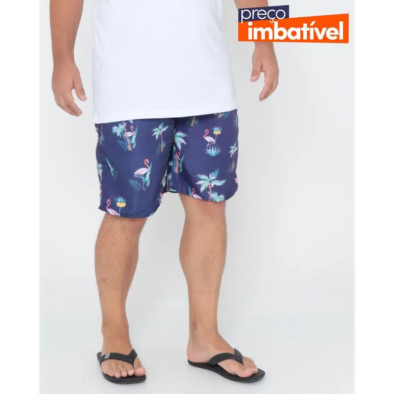 Bermuda Plus Size Estampa Flamingos Roxa G3