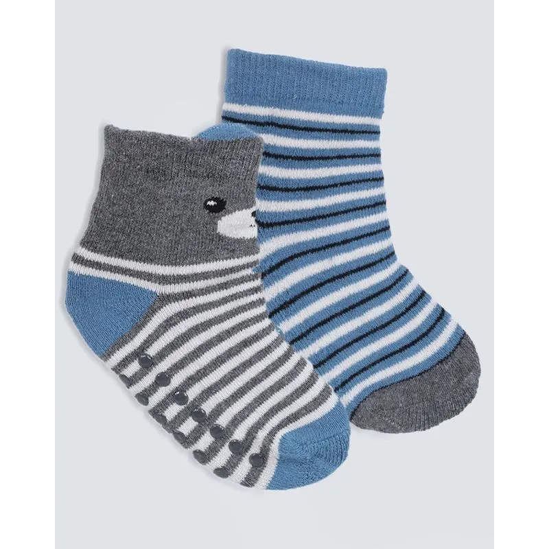 Kit 2 Pares Meias Infantil Antiderrapante Cinza Azul 20 A 22