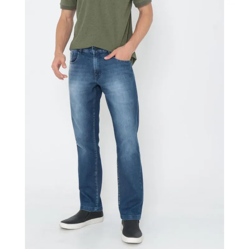Calça Jeans Masculina Reta Marmorizada Azul 46