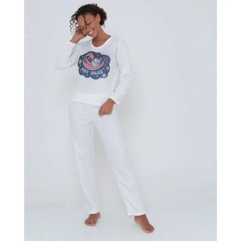 Pijama Longo Com Estampa Soft Branco G