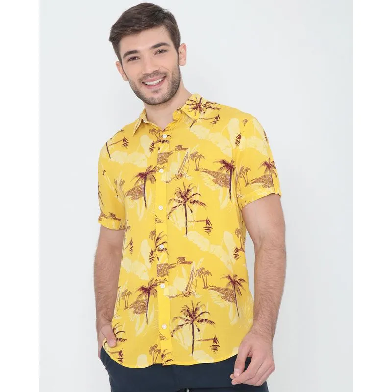 Camisa Masculina Manga Curta Coqueiros Amarela M