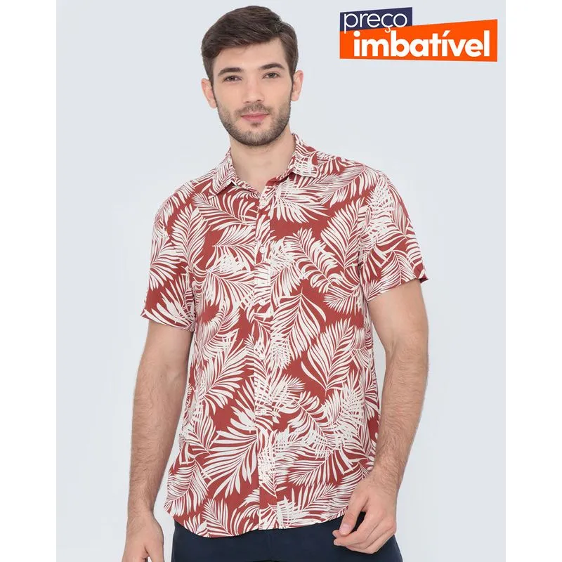 Camisa Masculina Manga Curta Floral Vermelha M