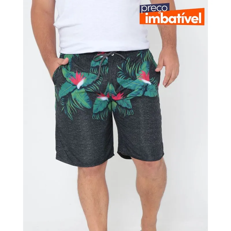 Bermuda Plus Size Estampa Floral Mescla Cinza G1