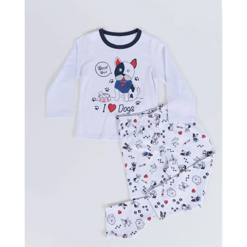 Pijama Bebê Manga Longa Estampa Cachorro Branco 1