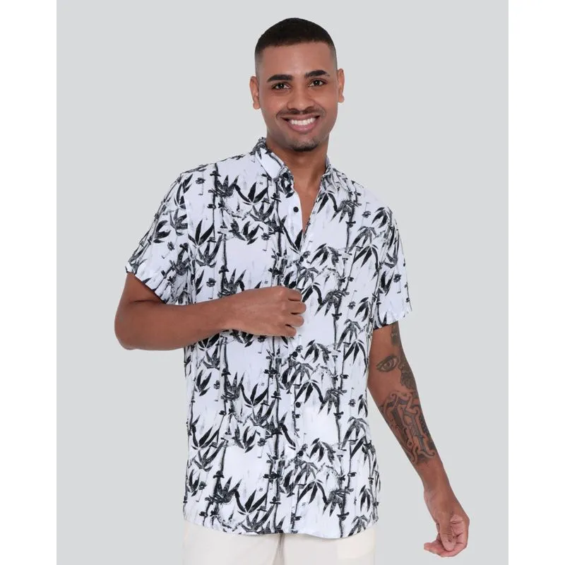 Camisa Masculina Viscose Estampa Floral Branca 4