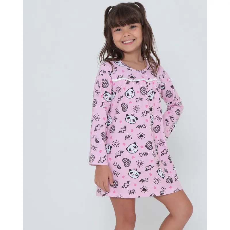 Vestido Infantil Estampa Pandas Rosa Claro 6