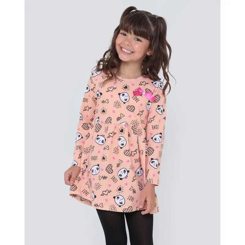 Vestido Infantil Manga Longa Estampado Laranja 4
