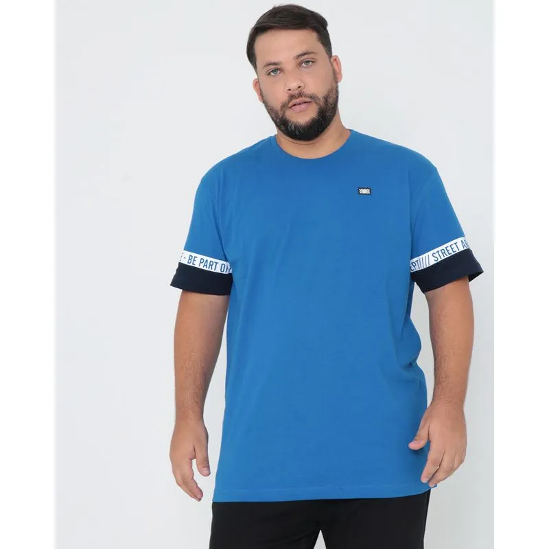 Camiseta Plus Size Estampa Costas Azul G2