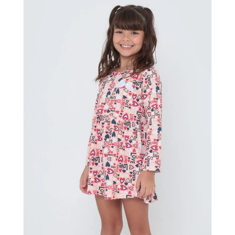 Vestido Infantil Manga Longa Estampado Love Laranja 8