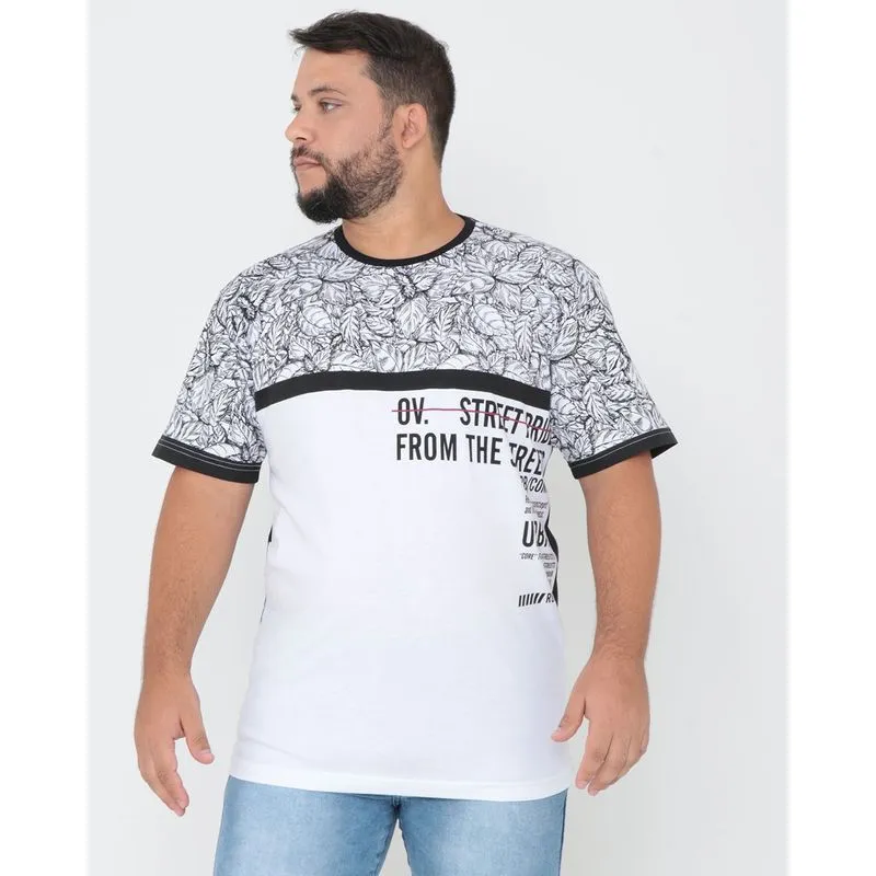 Camiseta Plus Size Estampa Folhas Preto G1