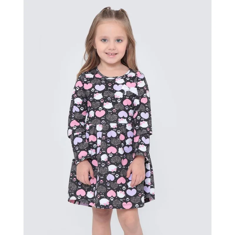 Vestido Infantil Manga Longa Estampado Preto 4