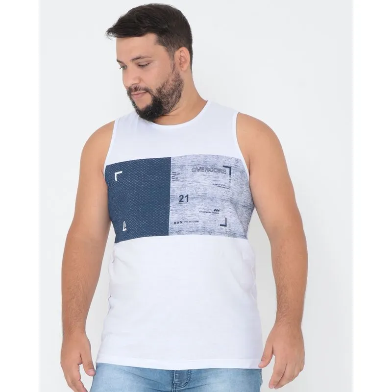 Regata Masculina Plus Size Estampa Diferenciada Branca G2