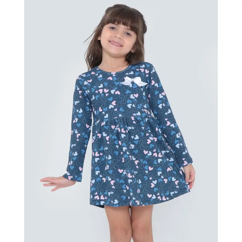 Vestido Infantil Manga Longa Estampado Marinho 6