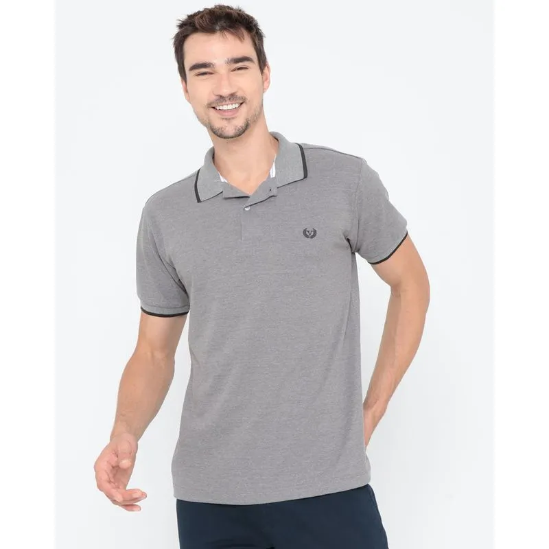 Polo Masculina Manga Curta Com Detalhe Na Gola Mescla Cinza G