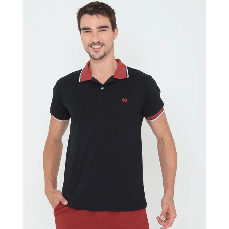Polo Masculina Manga Curta Com Detalhe na Gola Preta G