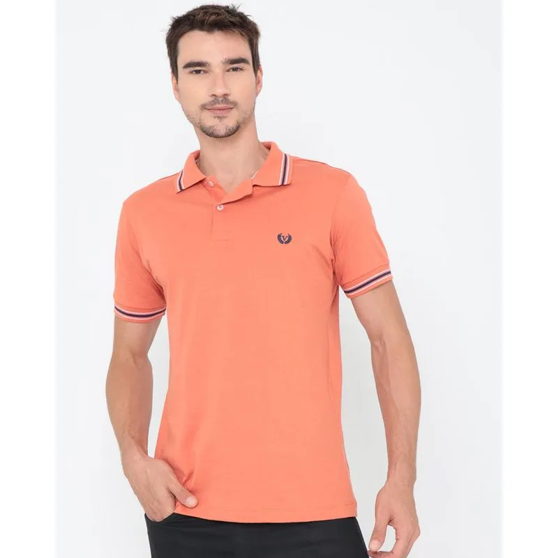 Polo Masculina Com Detalhe na Gola Laranja G