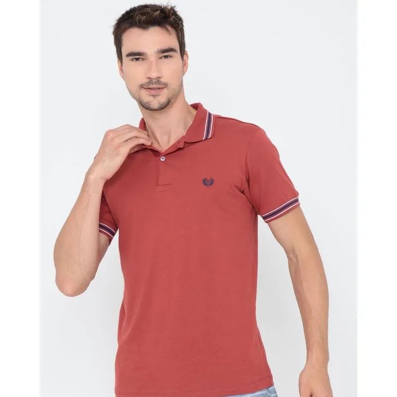 Polo Masculina Com Detalhe na Gola Terracota M