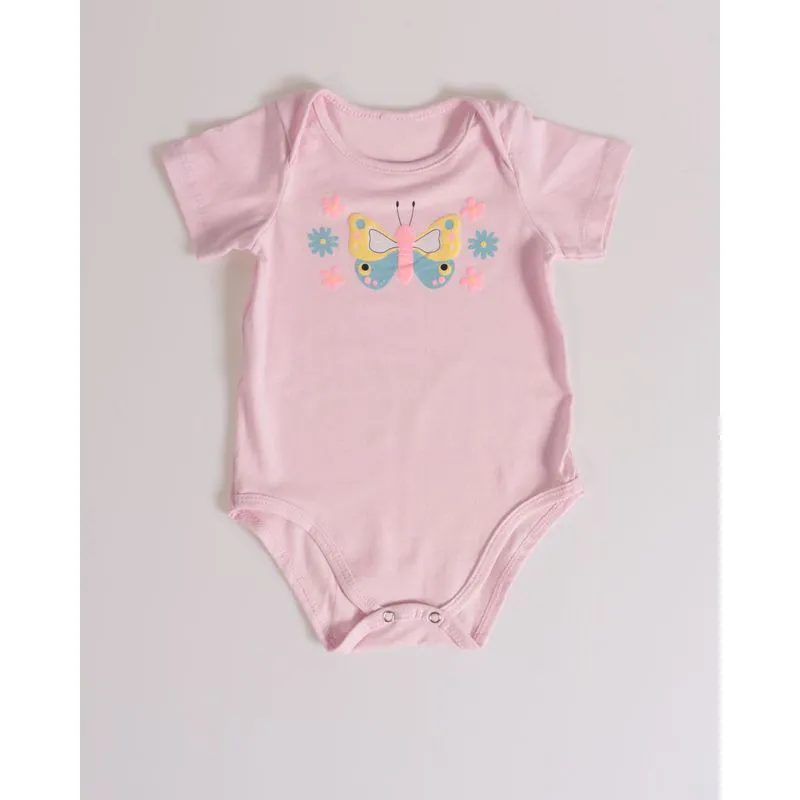 Body Bebê Borboletas Com Brilho Rosa Claro G