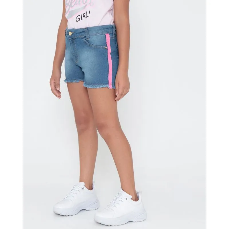 Short Jeans Juvenil Fita Lateral Desfiado Azul 10