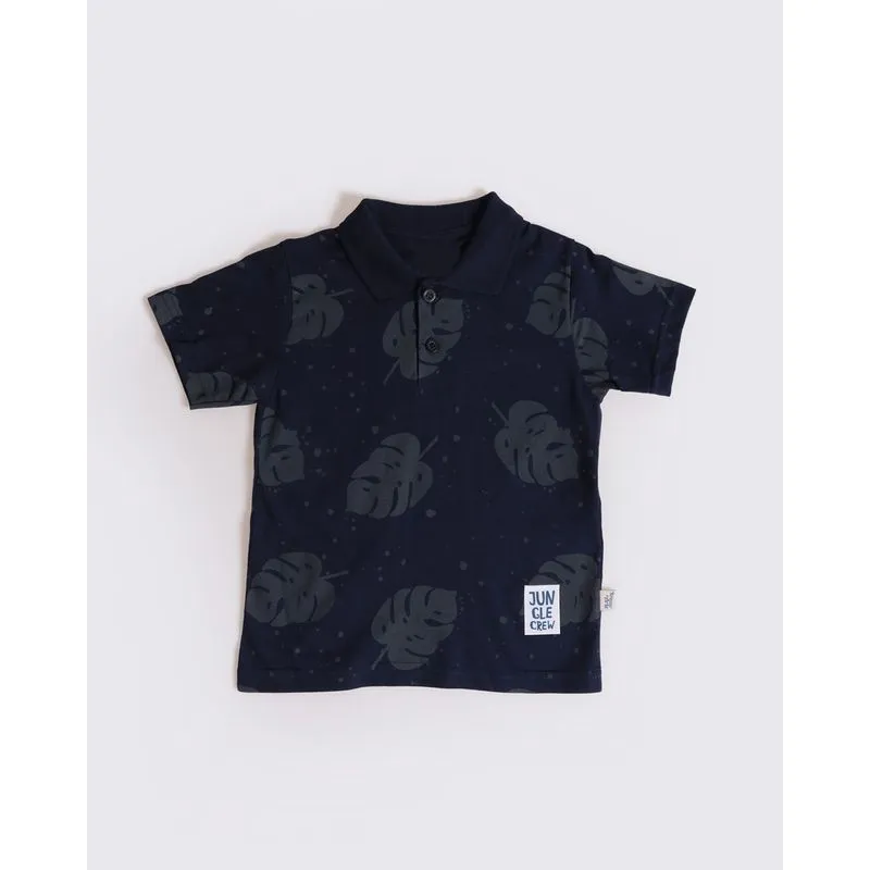 Polo Bebê Estampa Folhagem Azul Marinho 2