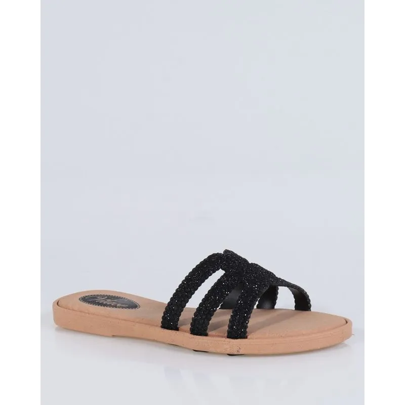 Rasteirinha Feminina Slide Glitter Preta 33/34