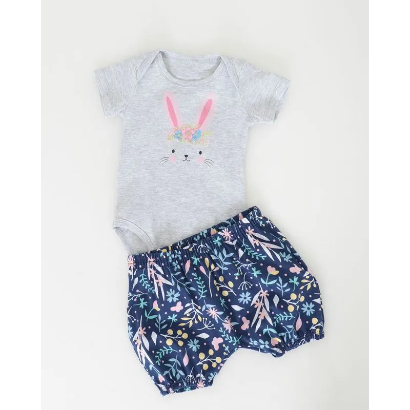 Conjunto Bebê Body Estampa Mescla Cinza P