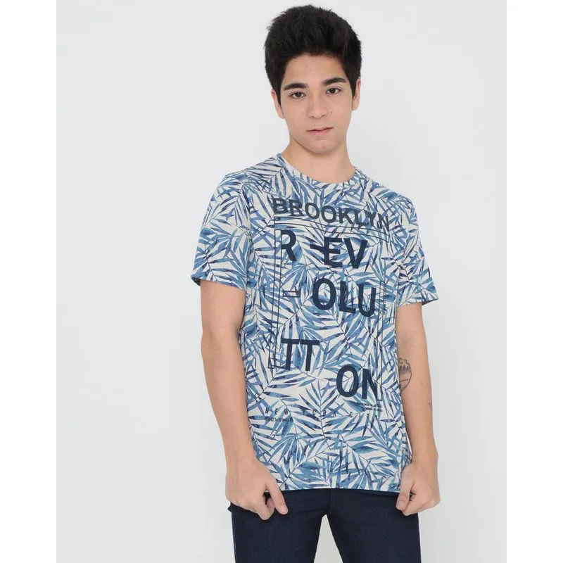 Camiseta Juvenil Estampa Folhas Azul 12