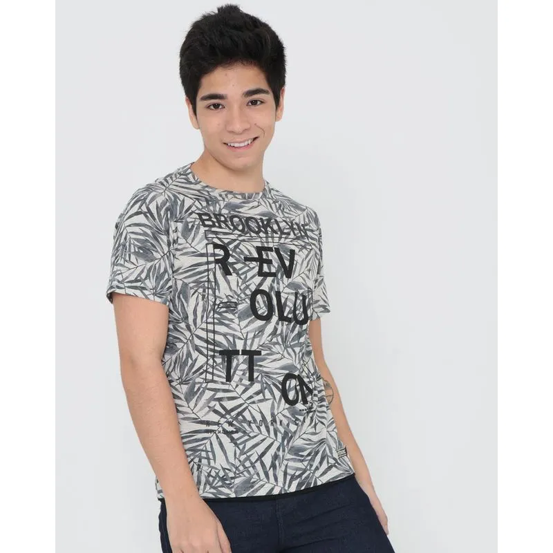 Camiseta Juvenil Estampa Folhas Cinza 14