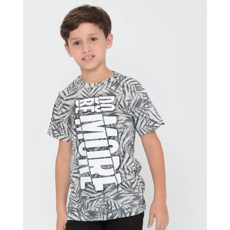 Camiseta Infantil Estampada Folhagem Cinza 8