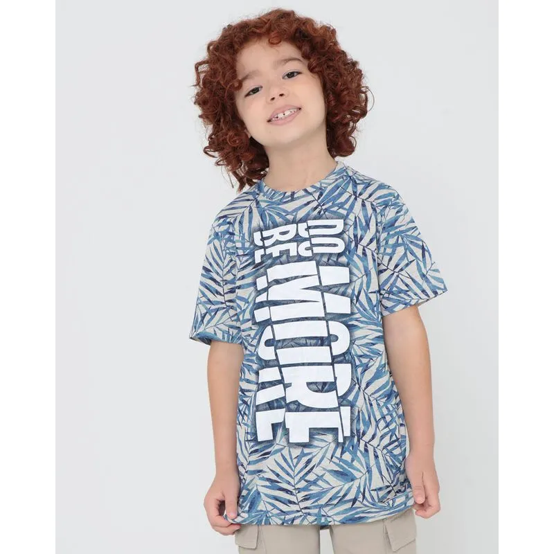 Camiseta Infantil Estampada Folhagem Azul 8