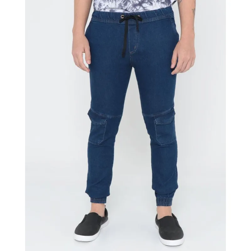 Calça Jeans Juvenil Cargo Azul Escuro 16