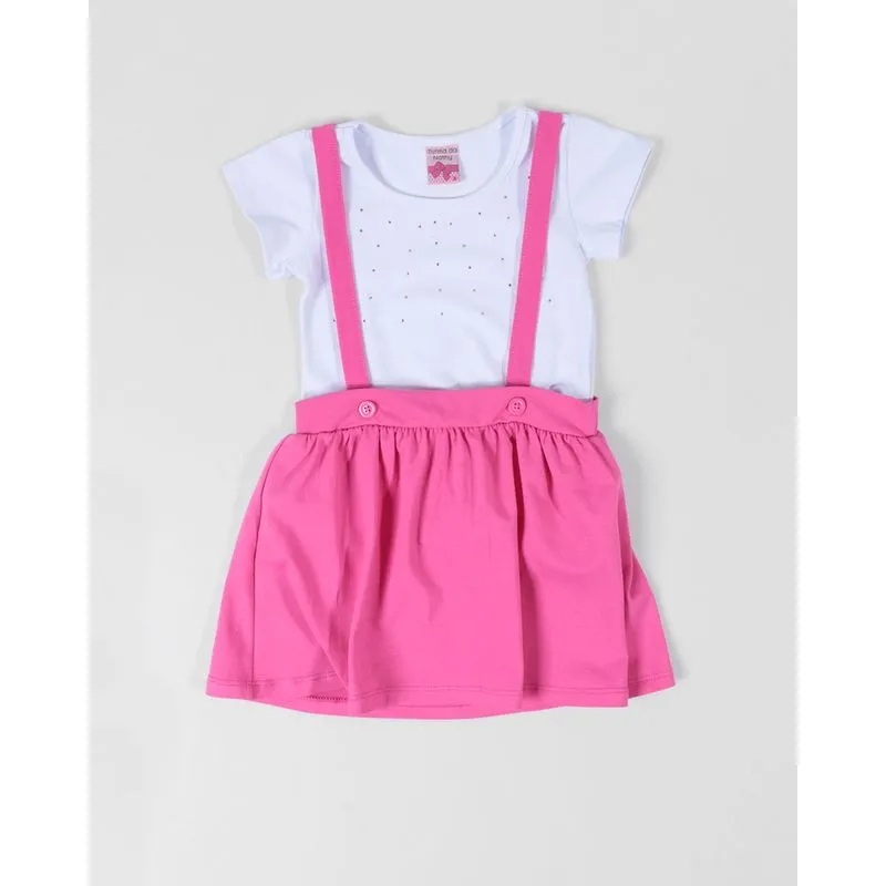 Conjunto Bebê Salopete Com Brilho Rosa 3