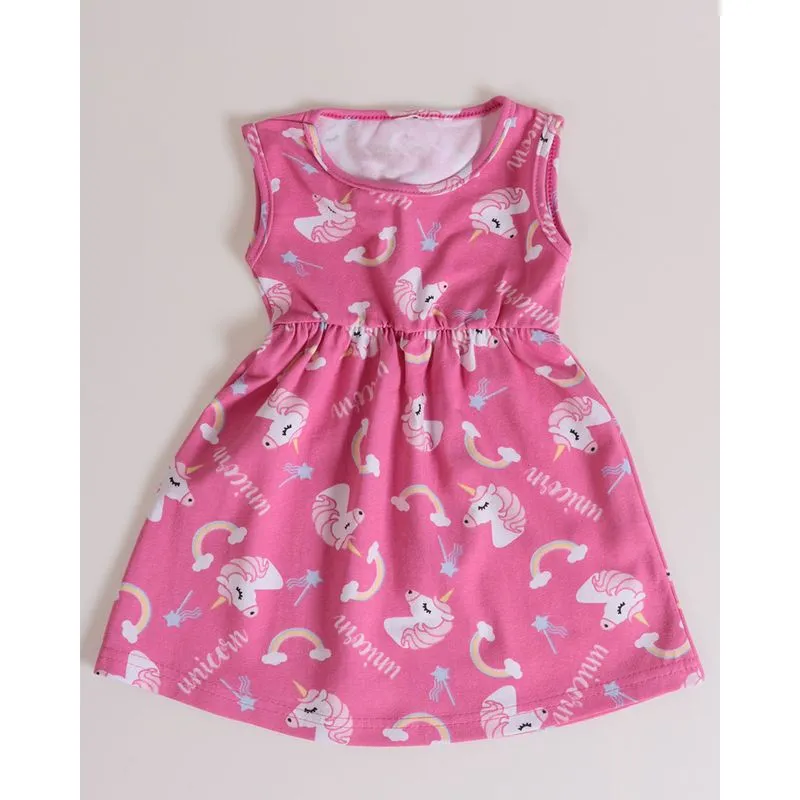 Vestido Bebê Regata Unicórnios Colorido Rosa G