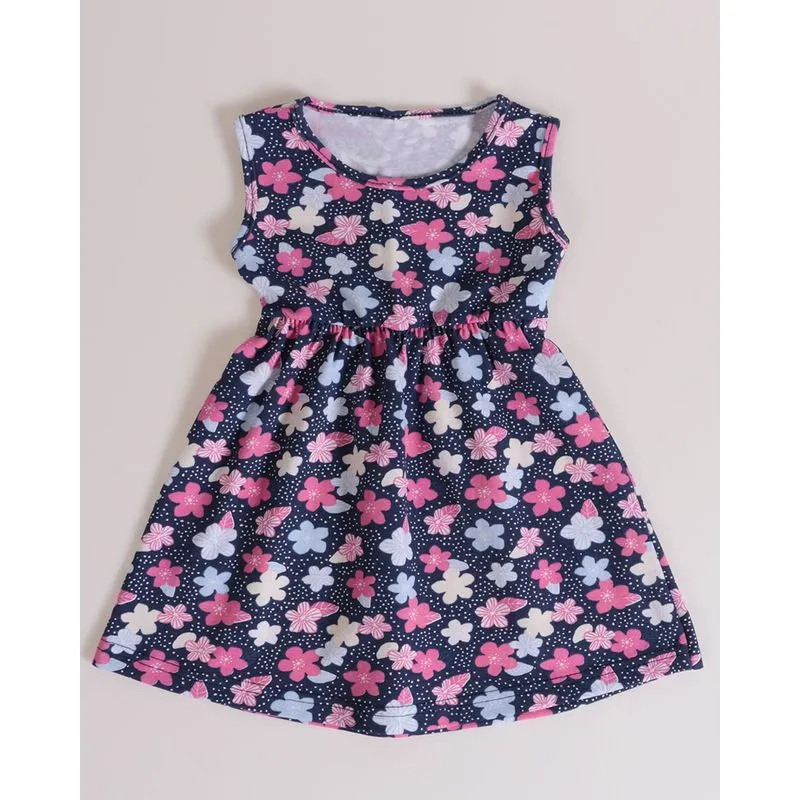 Vestido Bebê Regata Estampado Floral Colorido Azul Marinho G