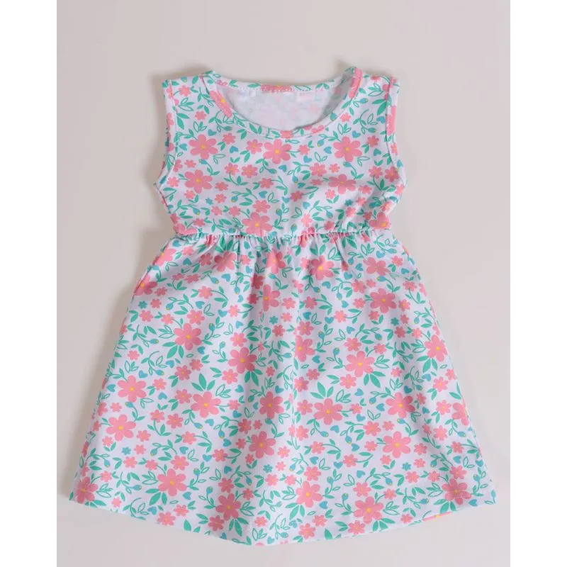 Vestido Bebê Regata Floral Colorido Branco P