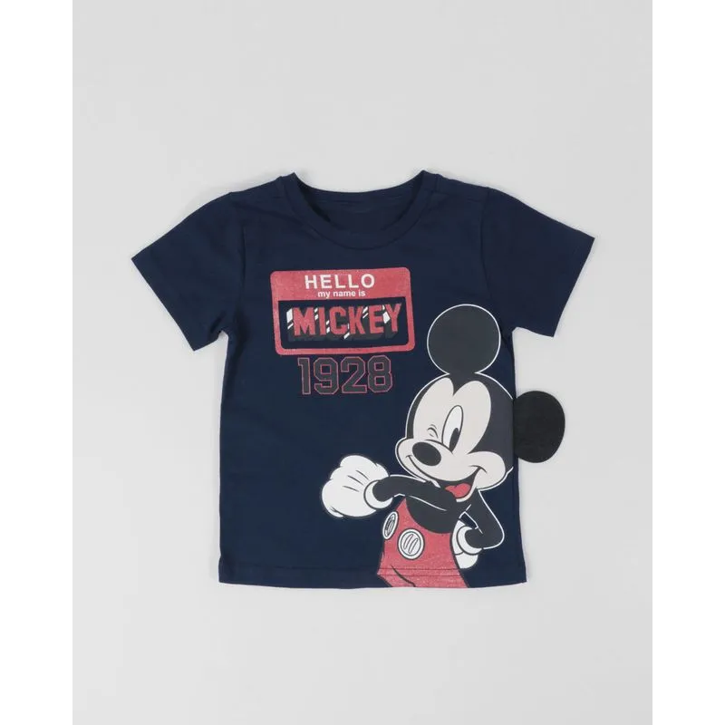 Camiseta Bebê Disney Mickey Mouse Manga Curta Marinho 1