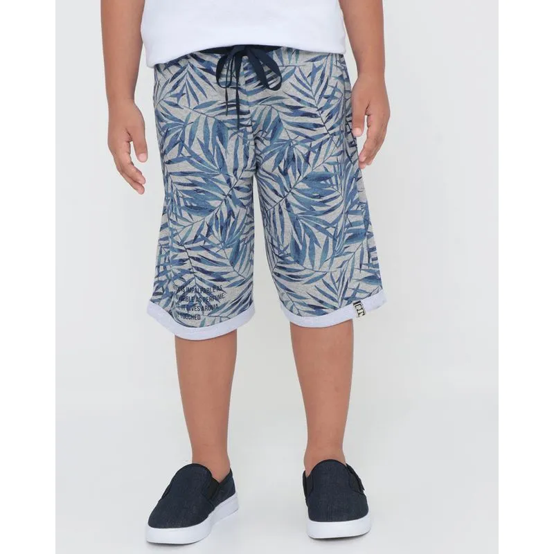 Bermuda Moletinho Infantil Estampa Folhas Azul 4