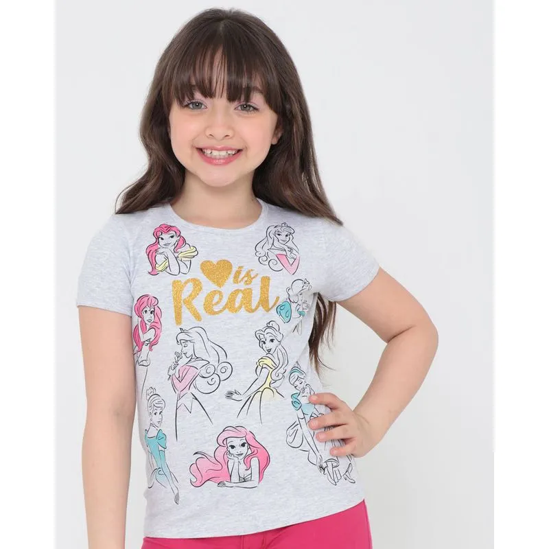 Blusa Infantil Estampa Princesas Disney Cinza 8