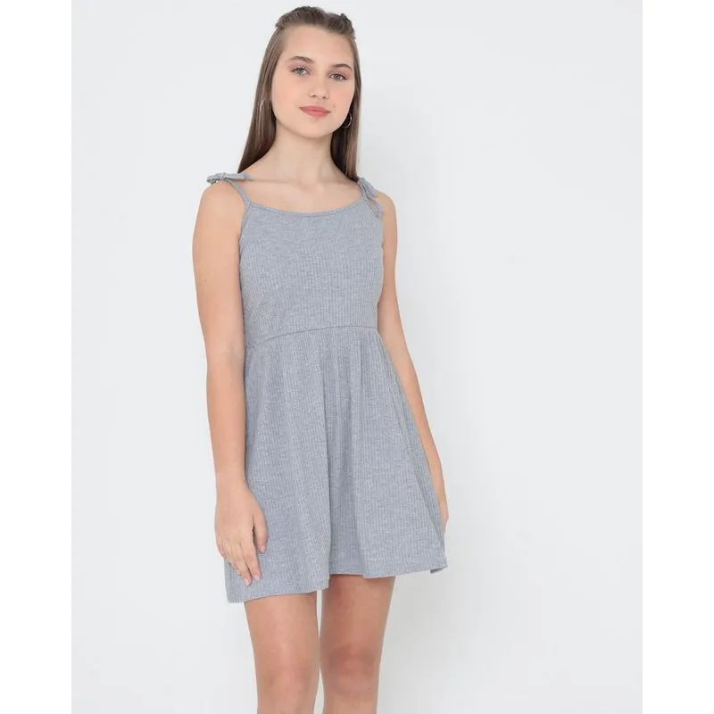 Vestido Juvenil Alcinha Evasê Mescla Cinza 10